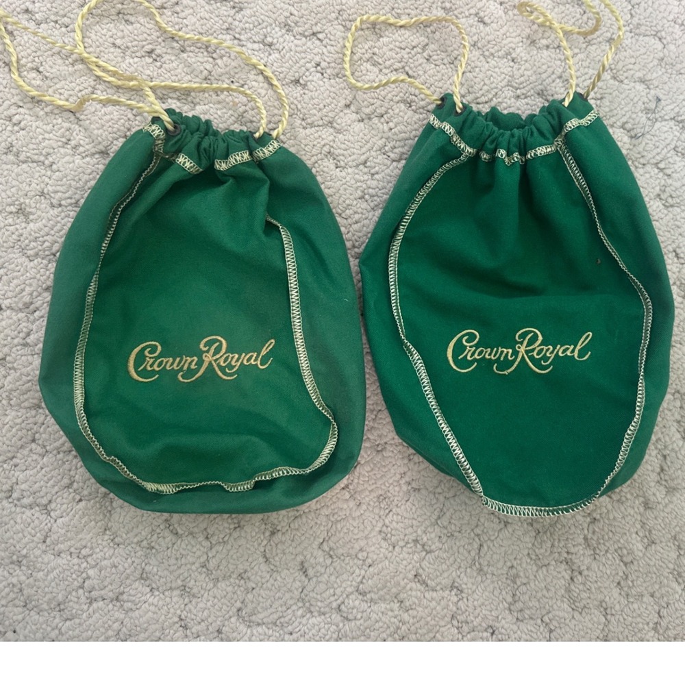Set of 2 Crown Royal Green Drawstring Bags Gold Embroidery Pouch Storage Craft